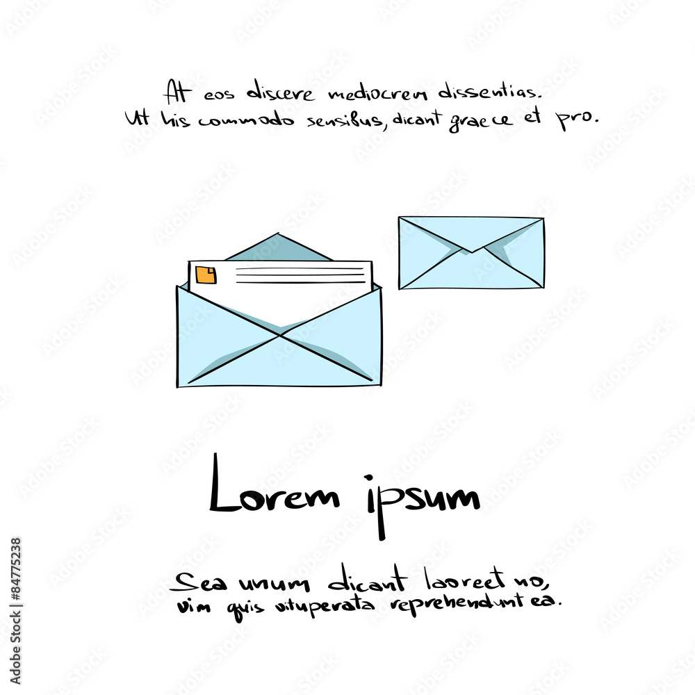 Poster envelope open mail hand draw color icon vector