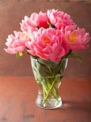 beautiful pink peony flowers bouquet in vase