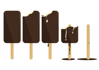 Chocolate icecream on wooden stick.