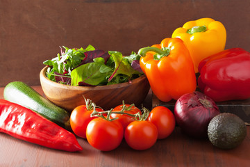 chopping healthy vegetables pepper tomato salad onion chili