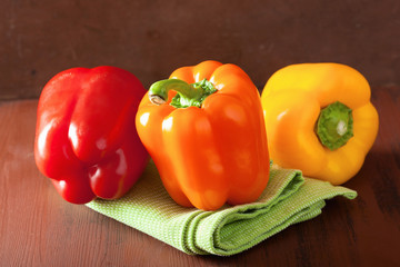 healthy vegetables colorful peppers on rustic background