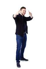 young business man pointing to the camera on white background