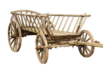 Ancient wooden cart isolated on white