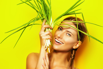 Naklejka premium girl with leek