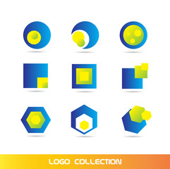 Blue yellow logo elements icon set collection