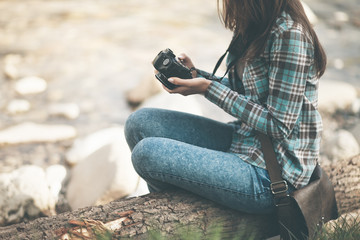 Female tourist with digital camera