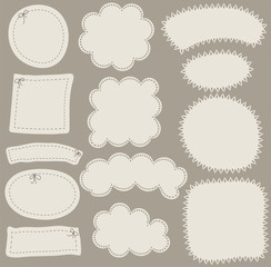 Set of simple paper labels. Vector illustration with design elements looks as clouds, seams and patch.