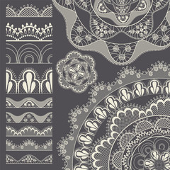 Set of seamless lace borders. Vector brush