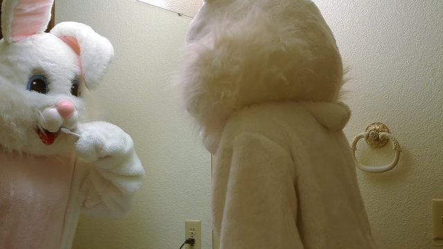 Easter bunny brushing teeth