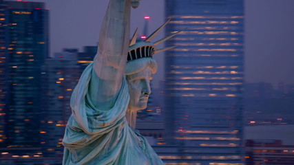 Statue of Liberty at night, aerial shot
