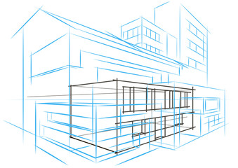 Linear architectural sketch concept abstract building