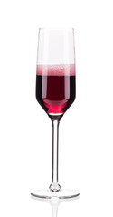 Closeup of red champagne glass.