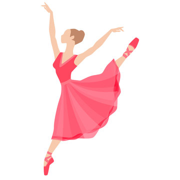Stylized silhouette of ballerina in dress on white background