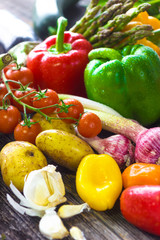 Close up of various colorful raw vegetables
