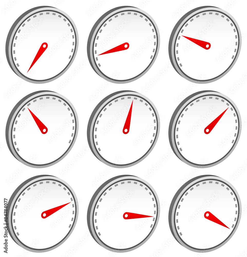 Aufkleber dial faces with pointer isolated on white. measure, gauge, indic