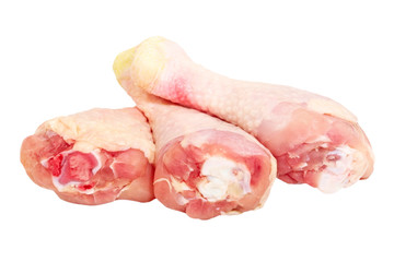 Three chicken legsisolated on white background.