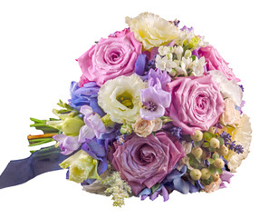 Wedding Bouquet, mauve roses and Hydrangea Hortensis