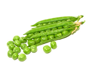 Green peas taken closeup isolated on white background.