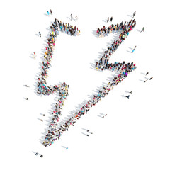 people in the shape of lightning.