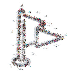 people in the shape of a flag.