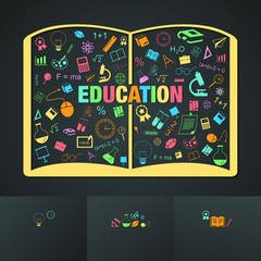 Flat linear infographic of education academic text book from man