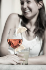 Smiling Beautiful Woman with Cold Drink