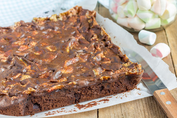 Homemade brownies with marshmallow