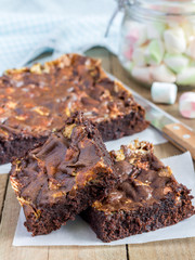 Homemade brownies with marshmallow