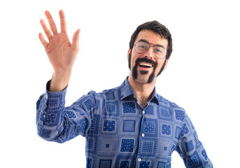 Vintage young man saluting
