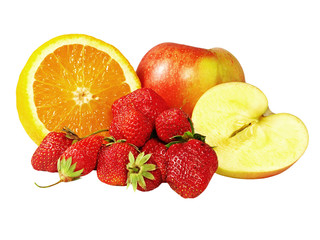 Fototapeta na wymiar Ripe strawberries,lemon and apple.Isolated.