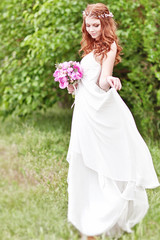 Fototapeta na wymiar Beautiful bride portrait with pearl accessory. Fairy 