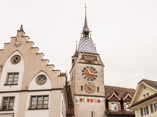 Obraz premium Stadt Zug, Zuger Altstadt, Turm Zytturm, historischer Turm, Zugersee, Schweiz