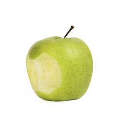 Bitten green apple isolated on a white background