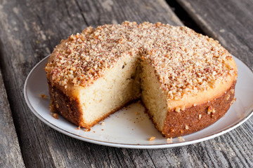 Walnut pie on a wooden board