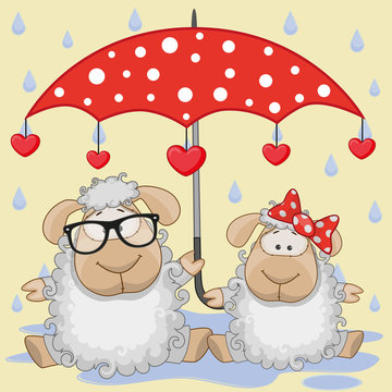 Two Sheep with umbrella