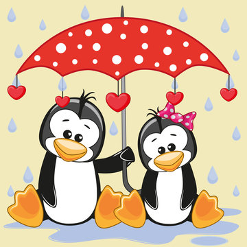 Two Penguins with umbrella