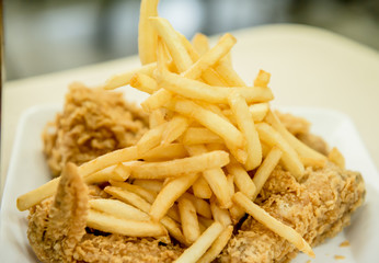 French fried with fried chicken