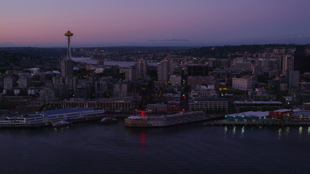 Aerial shot of Seattle at night