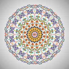 Ornamental round geometric pattern in aztec style