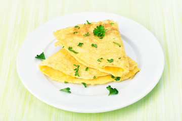 Omelette on white plate
