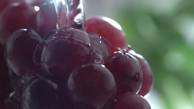 Water splashing on grapes in slow motion
