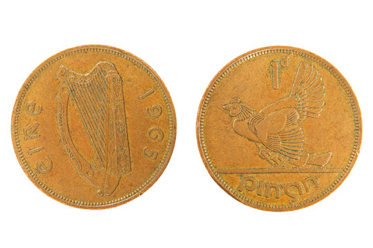 Old Irish monet isolated on white background..