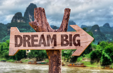 Dream Big direction sign with exotic background