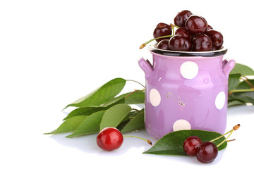 Sweet cherries in a bowl isolated
