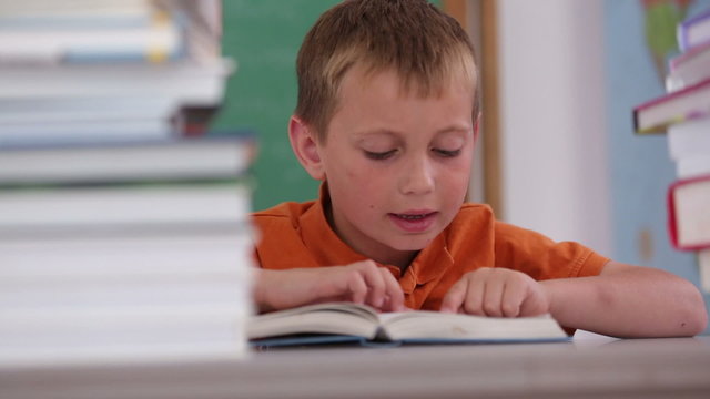 Child reading book at school