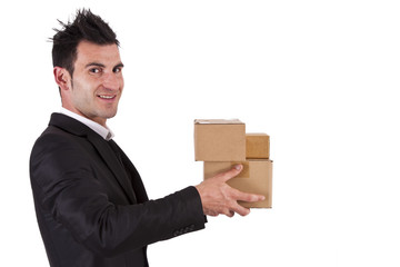 businessman with cardboard boxes