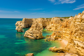 Fototapeta na wymiar Praia da Marinha - Beautiful Beach Marinha in Algarve, Portugal