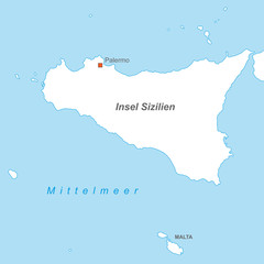Insel Sizilien in weiß (beschriftet) - Vektor