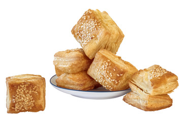 Zu-Zu Square Croissant Puff Pastries Isolated on White Background.