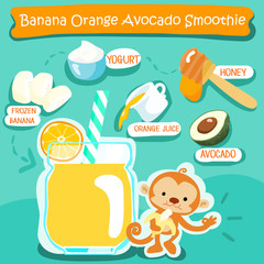Banana Orange Avocado delicious healthy smoothies vector